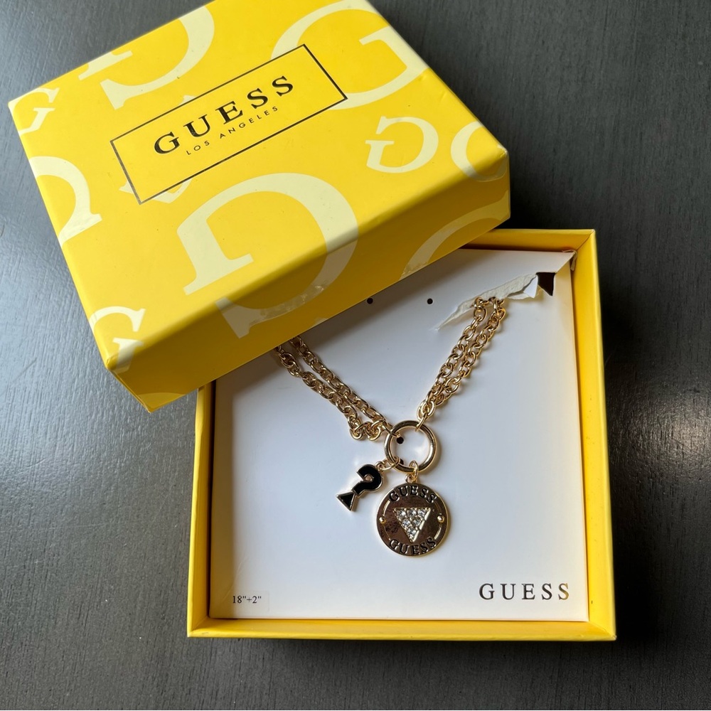 Guess Gold and Black Double Charm Necklace